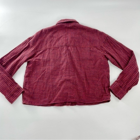 American‎ Eagle Crop Plaid Boxy Long Sleeve Red Button Down Boho Flannel - Picture 9 of 9